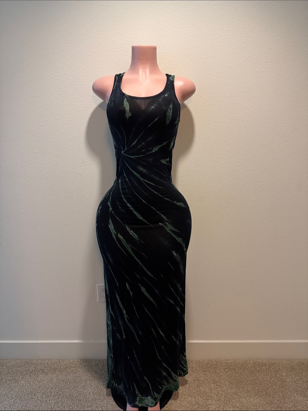 Sleek Black & Green Racerback Maxi Dress